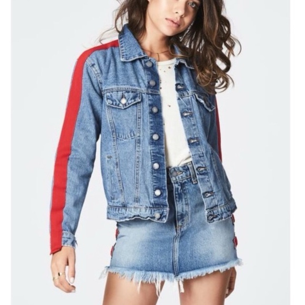 Denim Jacket with Red Stripes